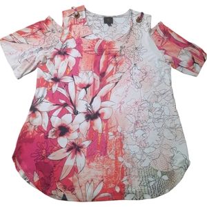 JM Collection peekaboo sleeves stretchy top size 1X